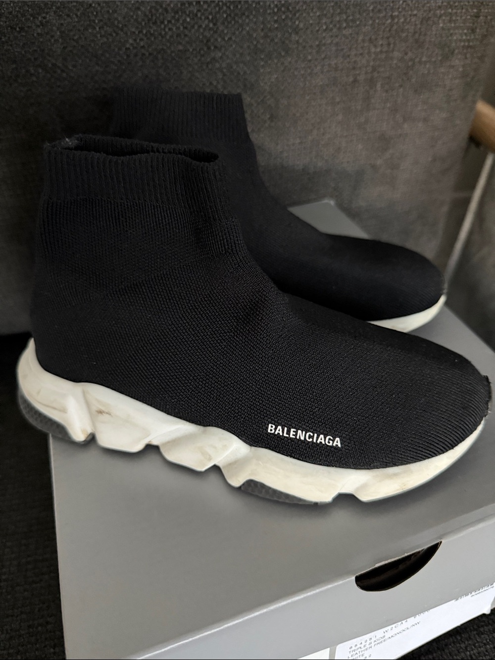 Balenciaga Kids Black Knit Speed Trainer Sneakers with White Sole size 32 /12.5